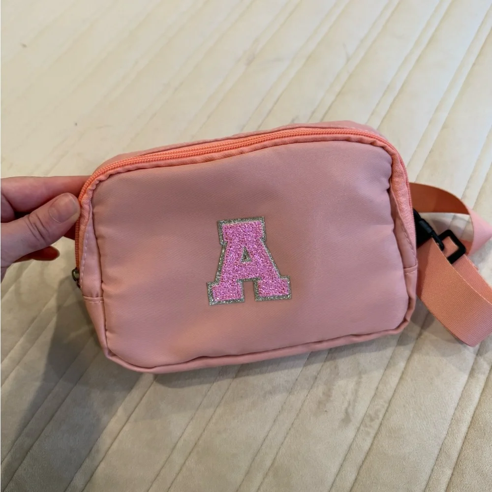 Pink Kids Belt Bag with Glitter Letter A